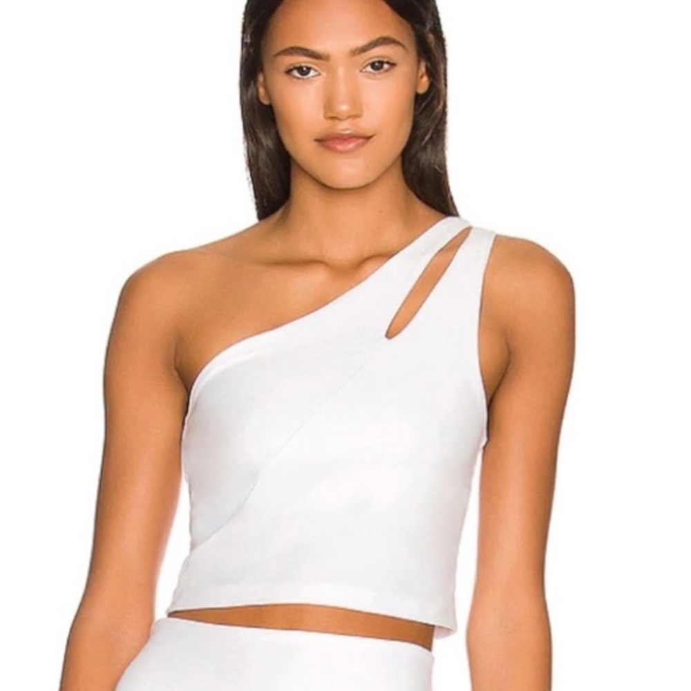 white beyond yoga one shoulder tank